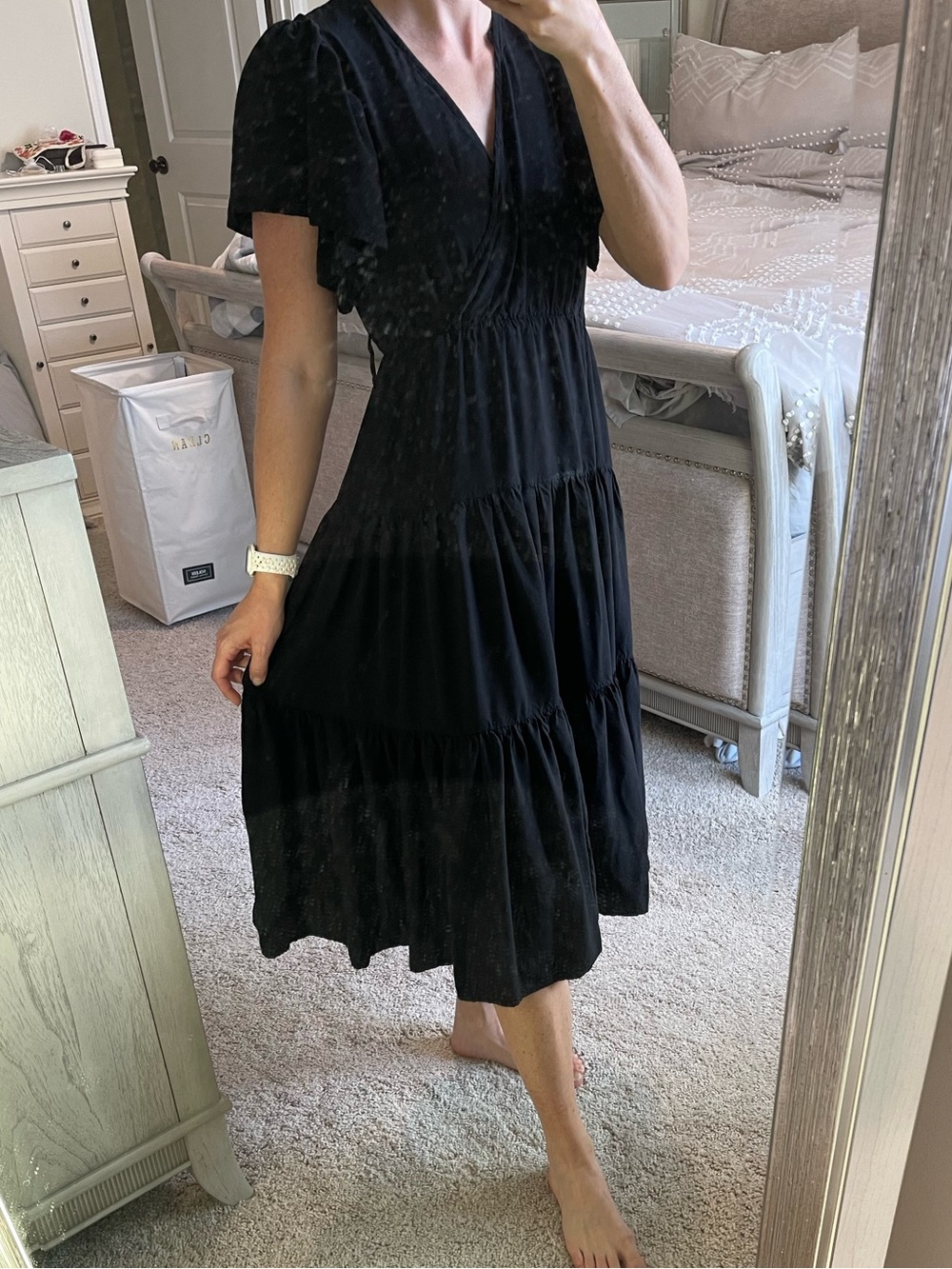 Petal & Pup Black V-Neck Tiered Maxi Dress